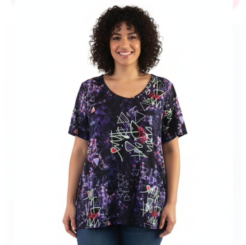 Nola Purple Graphic Training Short Sleeve T-Shirt, Activewear, Plus Size 2X